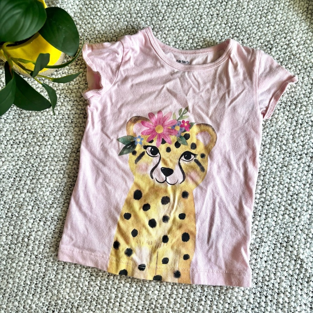 Carters Pink Cheetah Graphic Kids T-Shirt Tee size 24 month toddler girl